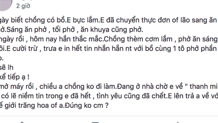 Chồng cặp kè với nhân tình, vợ nấu phở liền 5 ngày để dằn mặt