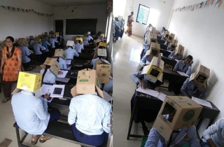 Giáo viên bắt học sinh đội thùng carton lên đầu để chống gian lận khiến nhiều người tức giận