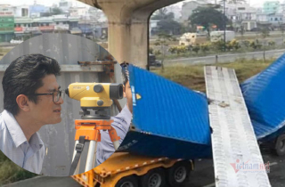 Tỉ mỉ đo cao độ cầu bộ hành bị xe container kéo sập ở Sài Gòn