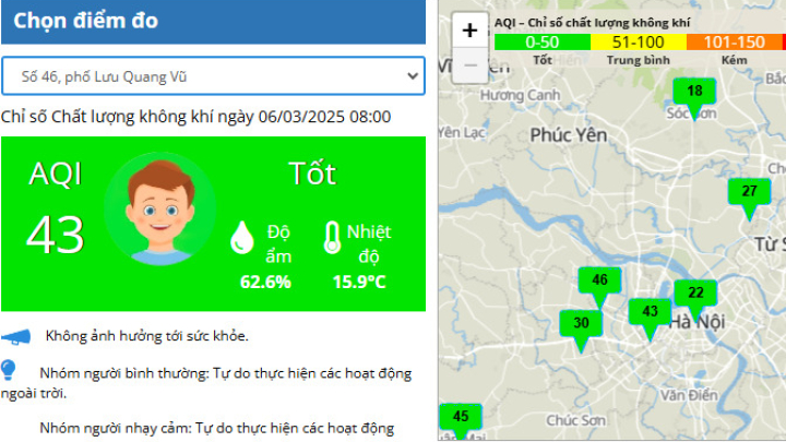 Chất ô nhiễm được khuếch tán, không khí trở lại mức tốt