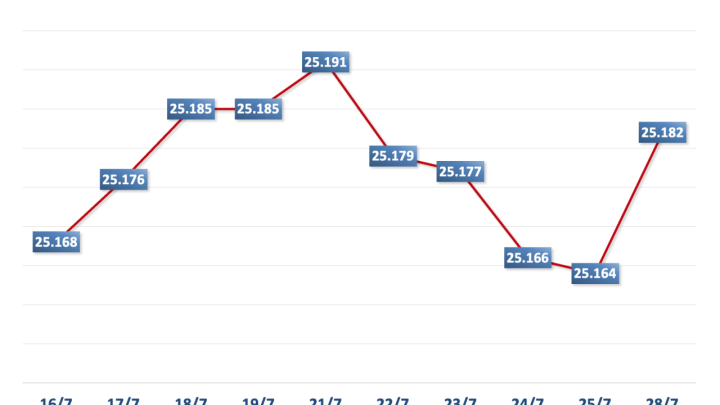 Sáng 28/7: Tỷ giá trung tâm tăng phiên đầu tuần