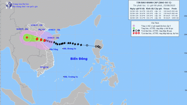Bão số 5 giật cấp 16, sóng cao 8m, mưa đặc biệt lớn