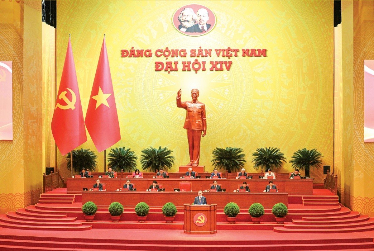 Tổng Bí thư Tô Lâm Báo cáo về các văn kiện trình Đại hội XIV Đảng Cộng sản Việt Nam tại phiên khai mạc Đại hội đại biểu toàn quốc lần thứ XIV Đảng Cộng sản Việt Nam. Ảnh: Phong Anh