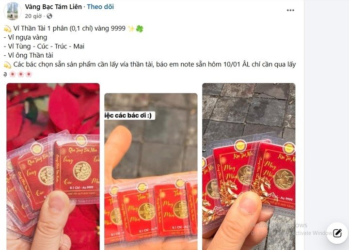 Vàng mini 0,1 chỉ được rao bán trên chợ mạng. (Ảnh chụp màn hình)