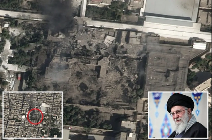 Ảnh vệ tinh cho thấy khu phức hợp của Lãnh tụ Tối cao Iran bị tấn công. (Ảnh: Reuters)