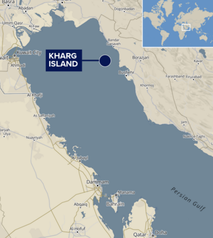 Đảo Kharg nằm cách bờ biển phía Tây Bắc Iran khoảng 25km. (Nguồn: CNBC)