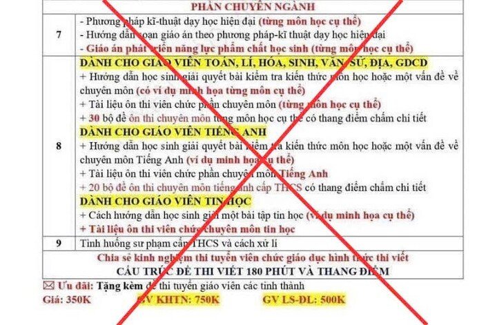 Sở GD&ĐT tỉnh Quảng Trị khuyến cáo giáo viên cẩn trọng trước các tài liệu không chính thống được rao bán trên mạng xã hội.