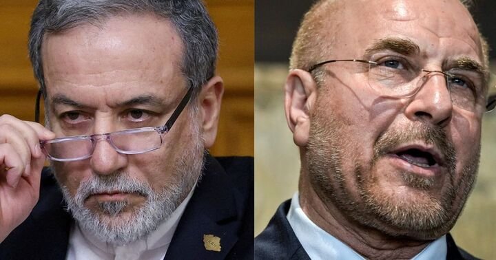 Ngoại trưởng Iran Abbas Araqchi (trái) và Chủ tịch Quốc hội Mohammad Baqer Qalibaf (phải) (Ảnh: AP, Reuters)