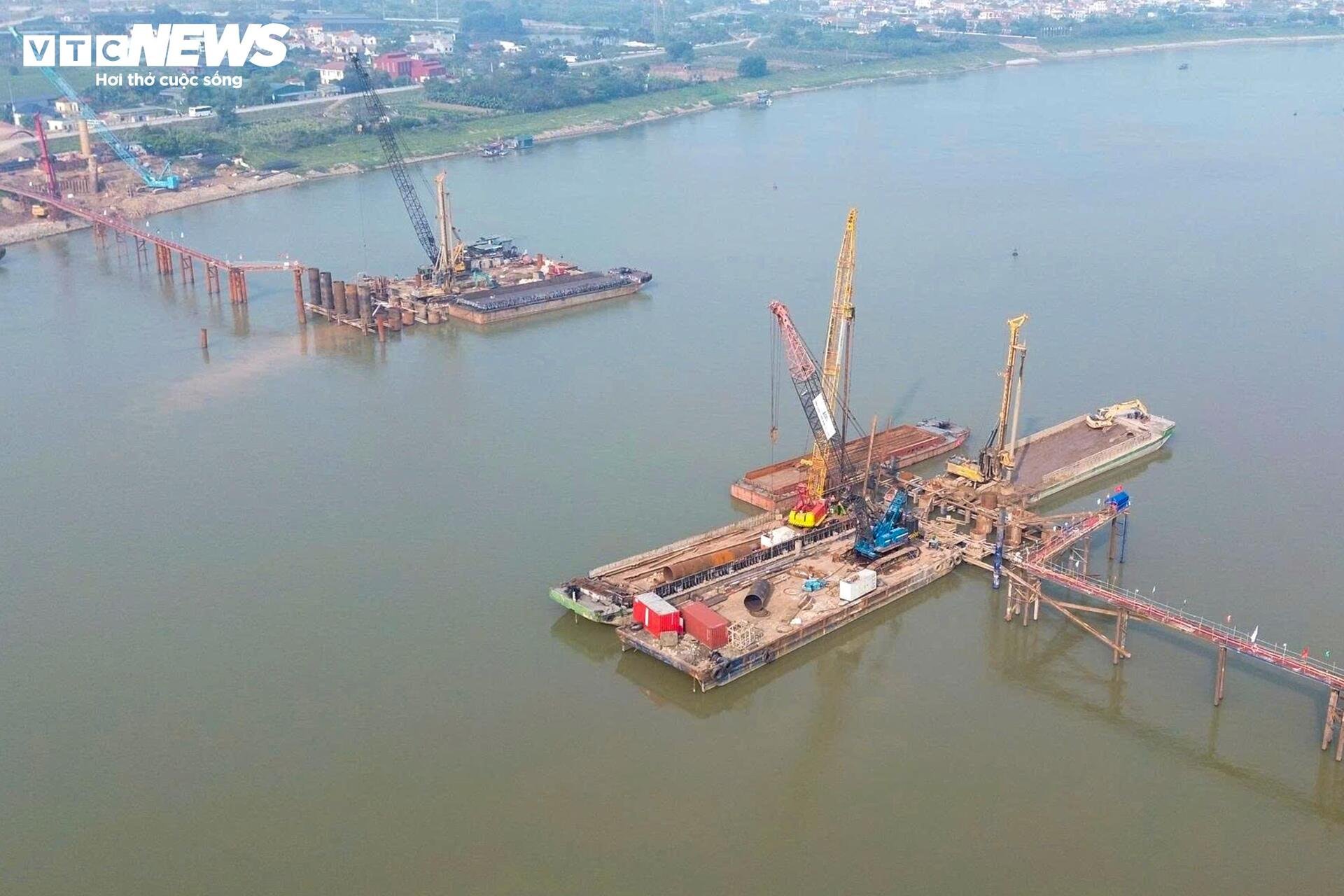 Cầu 4.900 tỷ vượt sông Hồng nối Hà Nội - Hưng Yên đang được thi công ra sao? - 5