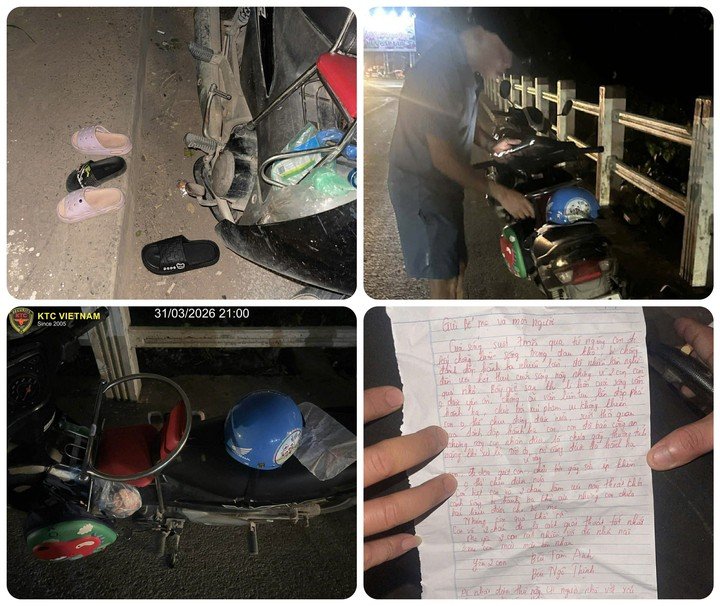 Người dân xôn xao trước việc 3 mẹ con mất tích, để lại chiếc xe máy cùng nhiều đồ đạc và bức thư tại hiện trường.