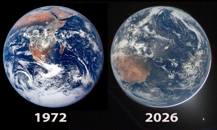 Ảnh chụp Trái Đất năm 1972 và 2026. (Ảnh: NASA)