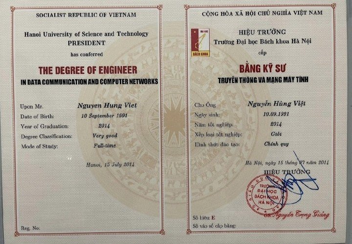Bằng tốt nghiệp Bách Khoa của ba thế hệ trong gia đình anh Nguyễn Hùng Việt.