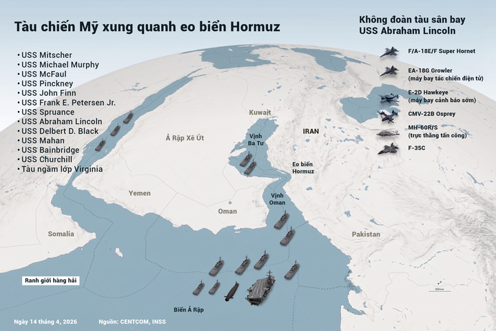 Infographic: Chi tiết các tàu chiến Mỹ bao vây quanh eo biển Hormuz.