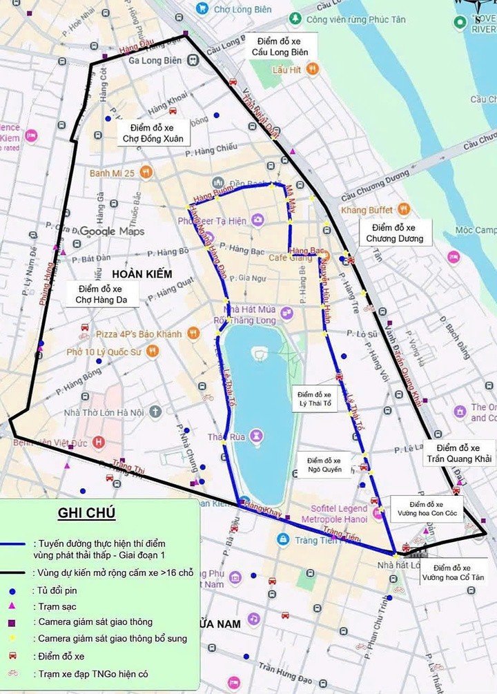 Bản đồ phương án dự kiến thí điểm vùng phát thải thấp.