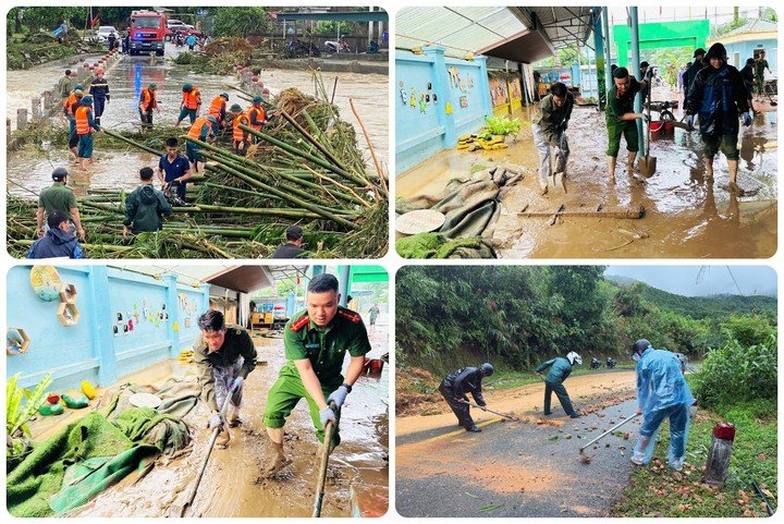 Lực lượng chức năng tại xã Quảng Hà và Đường Hoa khẩn trương dọn dẹp, khắc phục hậu quả mưa lũ gây ra ngay sau khi nước rút.