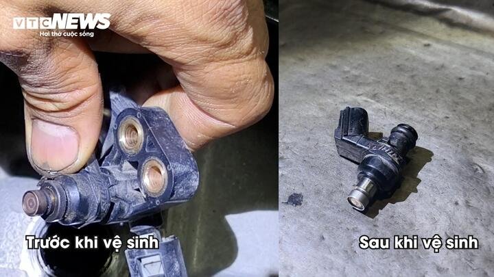 Kim phun xăng trước và sau khi được vệ sinh. (Ảnh: Mạnh Hùng)