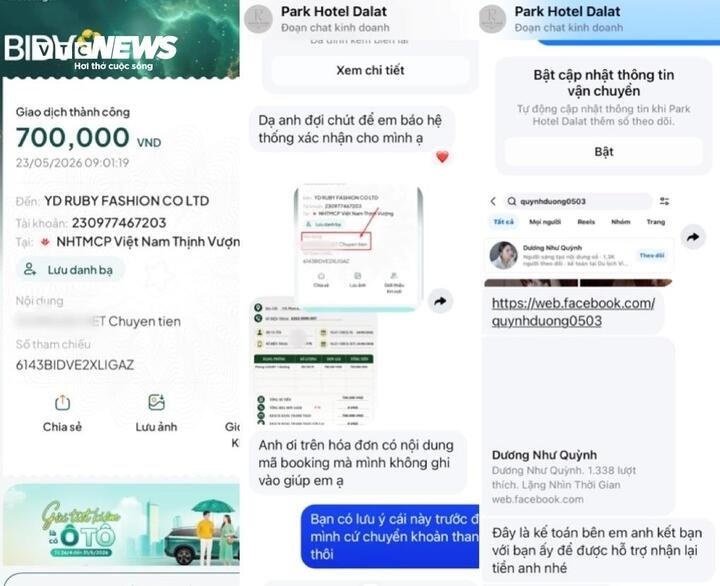 Trang quảng cáo yêu cầu anh Kiệt liên hệ với kế toán 