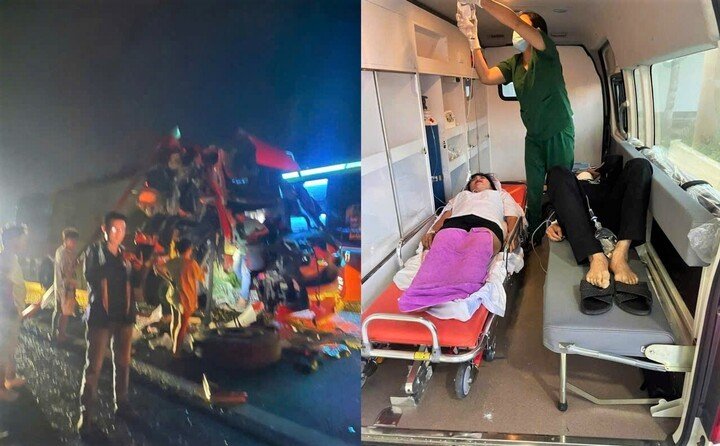 Hiện trường vụ tai nạn xe khách khiến 19 người bị thương . (Ảnh: Lê Phú Năm)