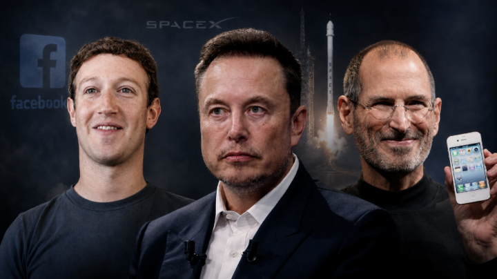 Những nhà đổi mới sáng tạo tiêu biểu của thế kỷ XXI: Mark Zuckerberg, Elen Musk và Steve Jobs. (Ảnh: Gapo Work, CNBC và Wikipedia)