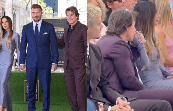 Cử chỉ thân mật giữa Tom Cruise và Victoria Beckham tại sự kiện gây tranh cãi.