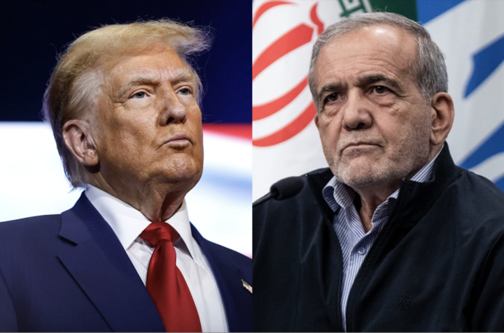 Tổng thống Mỹ Donald Trump (trái) và Tổng thống Iran Masoud Pezeshkian.
