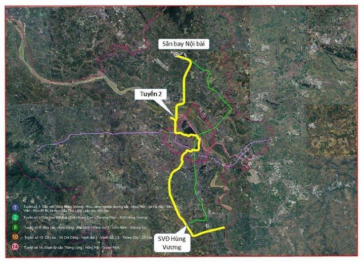 Tuyến số 2 dài 56,5 km, tổng vốn đầu tư 271.708 tỷ đồng, đi qua các xã, phường Sân bay Nội Bài - Trần Hưng Đạo - Thượng Đình - Thường Tín - Tam Hưng - Thượng Phúc - Dân Hòa.