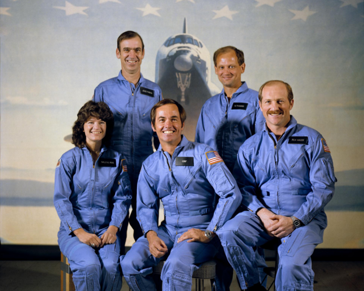 Sally K. Ride cùng các thành viên trong phi hành đoàn. (Ảnh: NASA)