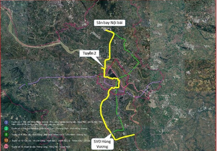 Tuyến số 2 dài 56,5 km, tổng vốn đầu tư 271.708 tỷ đồng, đi qua các xã, phường Sân bay Nội Bài - Trần Hưng Đạo - Thượng Đình - Thường Tín - Tam Hưng - Thượng Phúc - Dân Hòa.