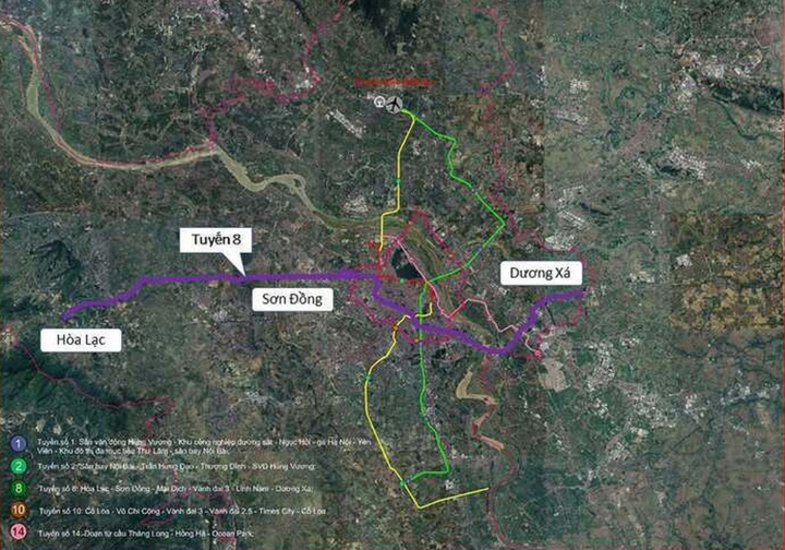 Tuyến số 8 dài 91 km, trong đó đoạn qua Hà Nội dài 66km. Tuyến này kết nối Hòa Lạc - Sơn Đồng - Mai Dịch - Vành đai 3 - Lĩnh Nam - Dương Xá, với tổng mức đầu tư đoạn thuộc Hà Nội khoảng 317.393 tỷ đồng.