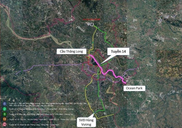 Tuyến số 14 dài khoảng 32 km, trong đó khoảng 27 km thuộc địa phận Hà Nội, kết nối cầu Thăng Long - Hồng Hà - Ocean Park.