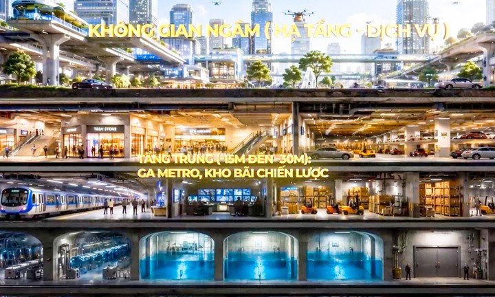 Không gian ngầm tại Hà Nội sẽ được quy hoạch theo nhiều lớp chức năng. (Ảnh: Chụp màn hình)