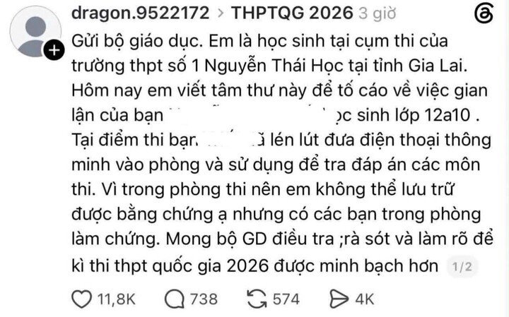 Thông tin phản ánh gian lận thi cử ở Gia Lai đang lan truyền trên mạng xã hội là không có cơ sở.