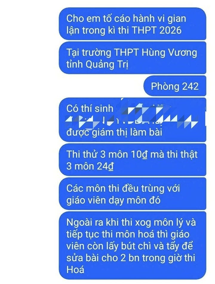 Thông tin phản ánh nghi vấn tiêu cực xảy ra tại điểm thi trường THPT Hùng Vương (Quảng Trị). (Ảnh: VOV)