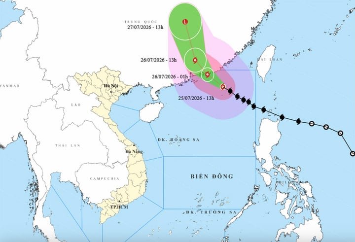 Bản đồ dự báo đường đi, khu vực ảnh hưởng của bão số 2 Noul. (Nguồn: NCHMF)