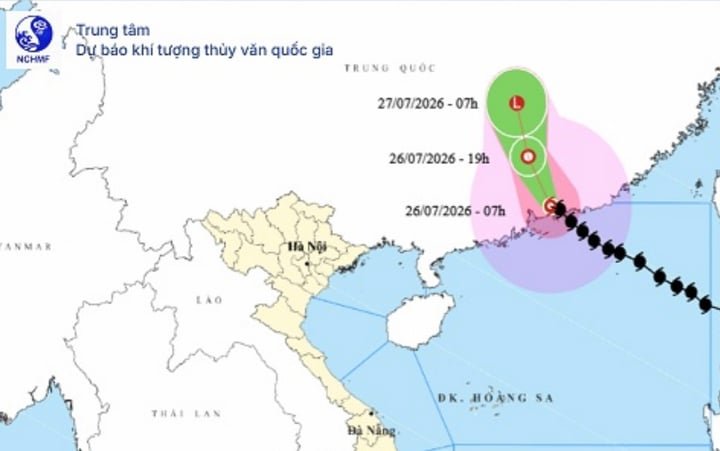 Bản đồ dự báo đường đi, khu vực ảnh hưởng của bão số 2 Noul. (Nguồn: NCHMF)