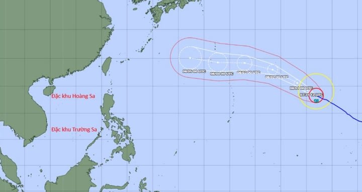 Dự báo đường đi siêu bão Dolphin của cơ quan khí tượng Nhật Bản lúc 7h ngày 1/8. (Nguồn: NCHMF)