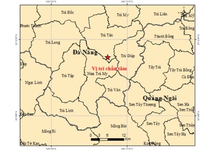Bản đồ chấn tâm động đất. (Ảnh: Viện Các khoa học Trái đất)