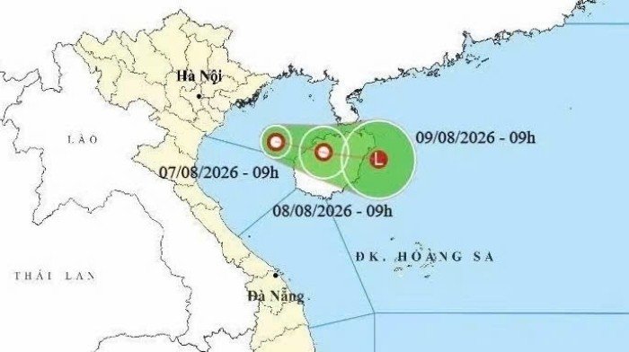 Bản đồ dự báo đường đi, khu vực ảnh hưởng của áp thấp nhiệt đới. (Nguồn: NCHMF)