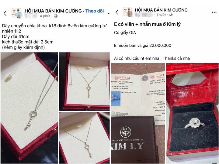 Hoạt động mua bán kim cương trên mạng xã hội vẫn diễn ra sôi động, nhiều hội nhóm Facebook có hàng trăm nghìn thành viên tham gia. (Ảnh: Facebook)