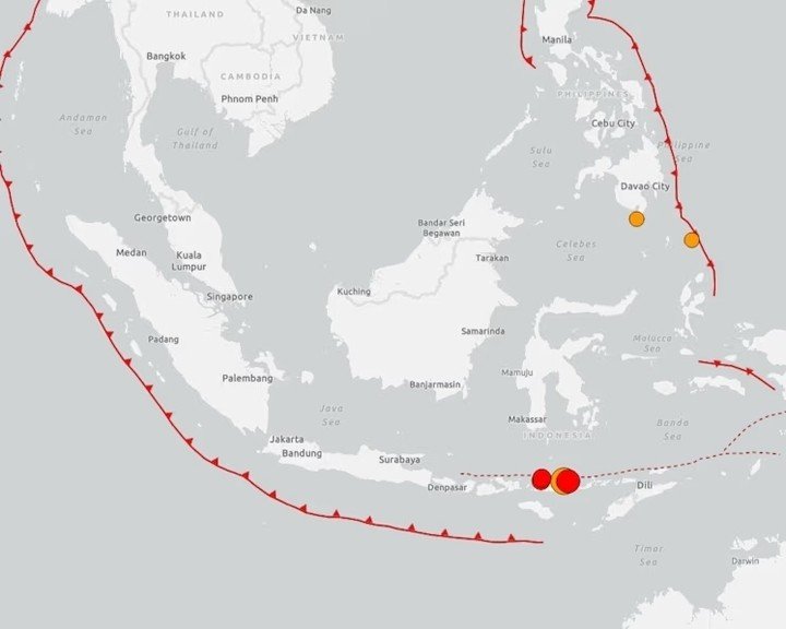 Trận động đất xảy ra ngoài khơi bờ biển Indonesia. (Ảnh: USGS)