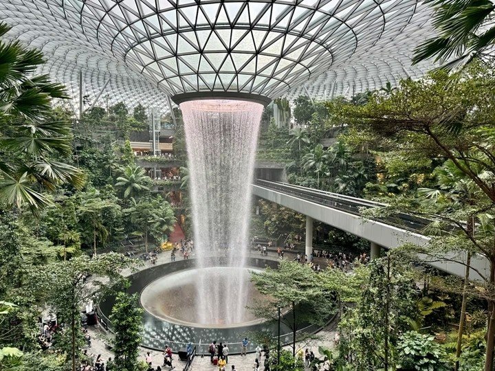 Bao quanh thác nước là khu rừng nhiệt đới bậc thang với những con đường đi bộ, khu vườn và các tác phẩm nghệ thuật. (Ảnh: Christopher Muther/Globe Staff)