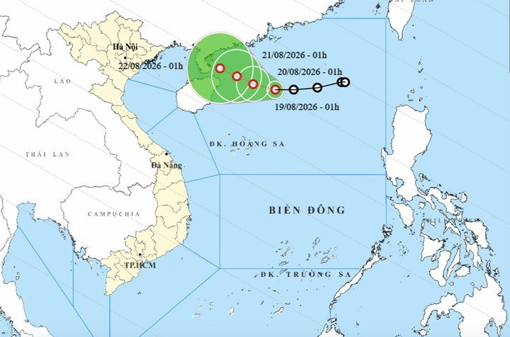 Bản đồ dự báo đường đi, khu vực ảnh hưởng của áp thấp nhiệt đới trên Biển Đông. (Nguồn: NCHMF)