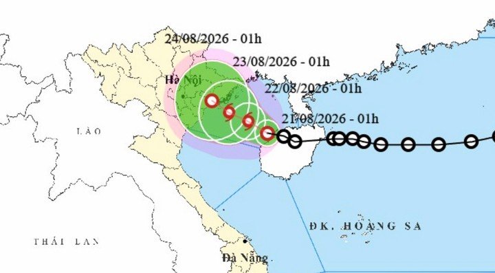 Bản đồ dự báo đường đi, khu vực ảnh hưởng của áp thấp nhiệt đới. (Nguồn: NCHMF)