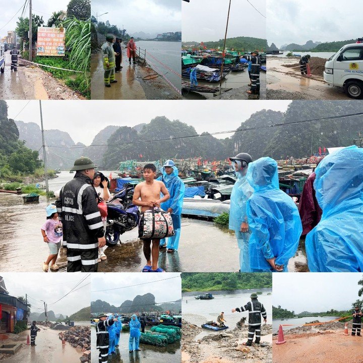 Công an phường Hà Tu, tỉnh Quảng Ninh vận động người dân đến nơi tránh trú an toàn. (Ảnh: Công an phường Hà Tu)
