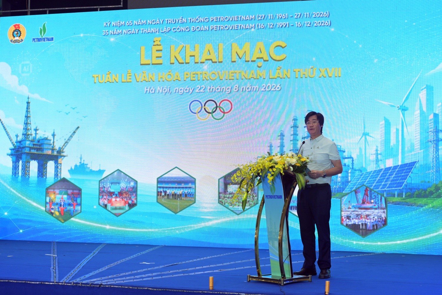 Thay mặt 6 vạn người lao động PETROVIETNAM, Chủ tịch Công đoàn PETROVIETNAM Nguyễn Mạnh Kha nhiệt liệt hưởng ứng các các hoạt động của Tuần lễ Văn hóa PETROVIETNAM lần thứ XVII.