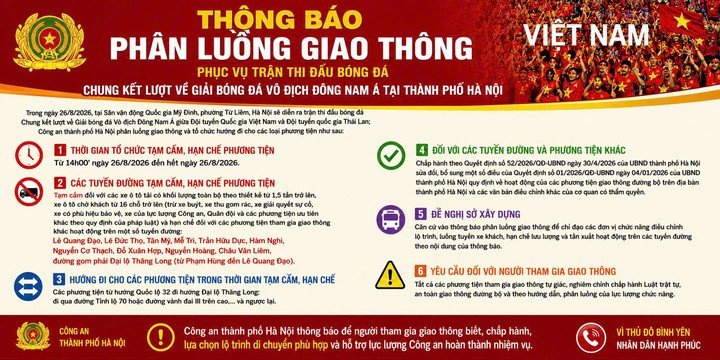 Công an Hà Nội thông báo phân luồng giao thông.