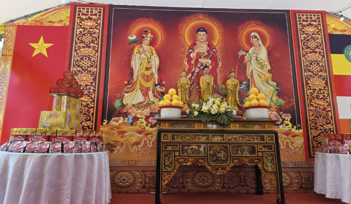 Không gian lễ Vu lan 2026 tại chùa Ngọc Khê, thôn Nam Trì, xã Nguyễn Trãi, tỉnh Hưng Yên theo tinh thần trang nghiêm, tiết kiệm và đúng chính pháp. (Ảnh: Phương Đông)