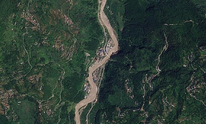 Hình ảnh vệ tinh cho thấy khu vực Manakamana tại Nepal trước khi xảy ra lũ quét, ngày 23/8. (Ảnh: Reuters)
