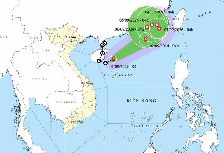 Bản đồ dự báo đường đi, khu vực ảnh hưởng của bão số 5 Saudel. (Nguồn: NCHMF)