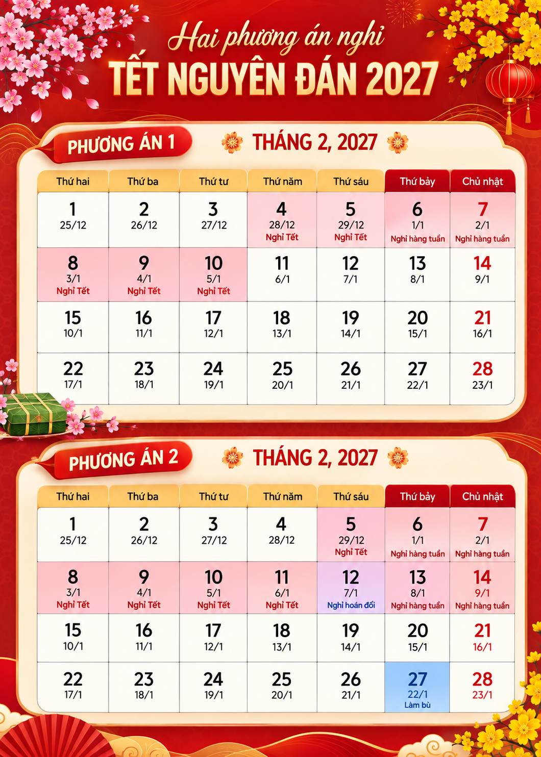 Dự kiến các ngày nghỉ lễ, Tết năm 2027 - 1